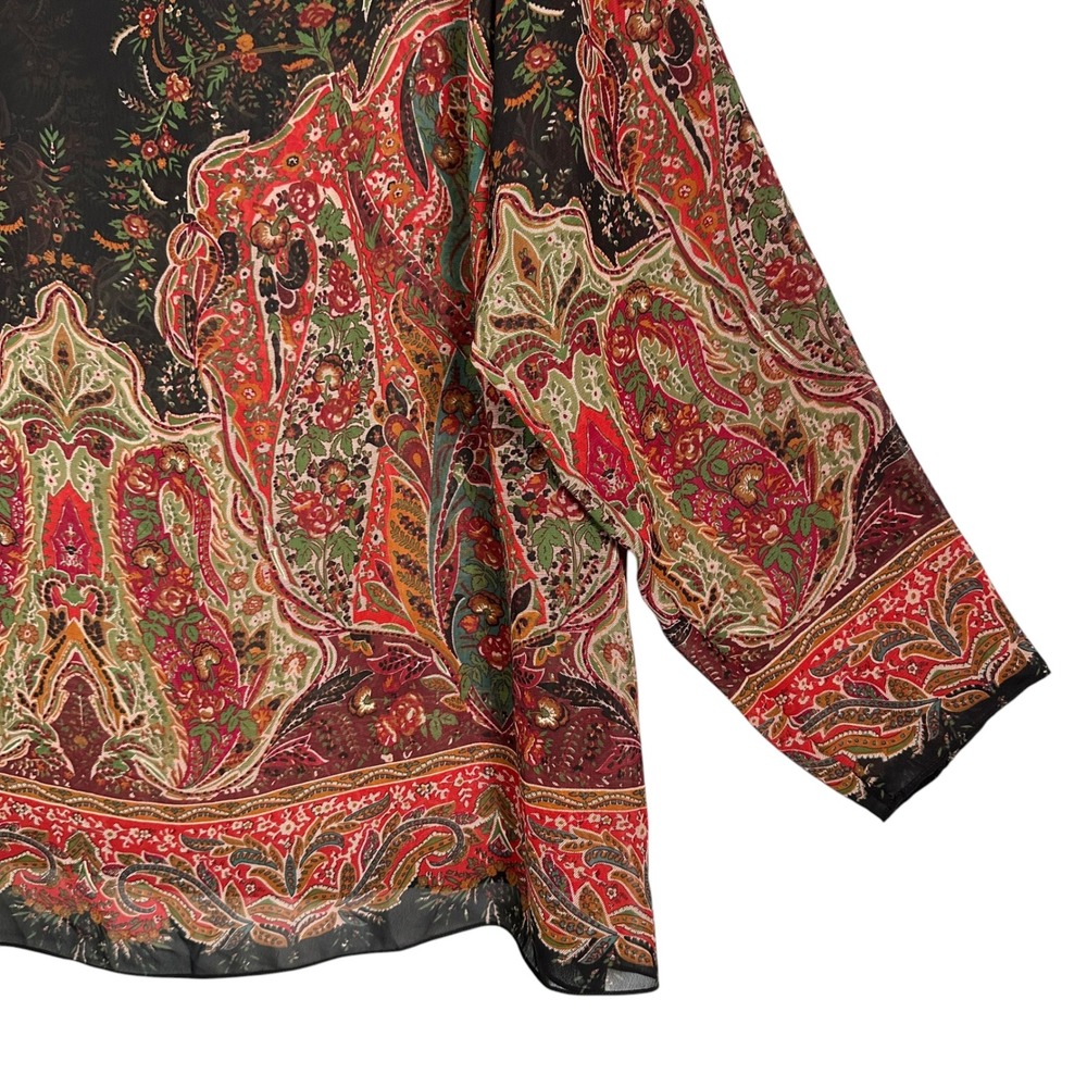 Lauren Ralph Lauren Womens 3X Paisley Floral Sheer Peasant Boho Blouse Top - Picture 2 of 12